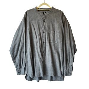 Uniqlo Long sleeve button up shirt XXL 2XL Gray Collarless Mens Cotton flannel